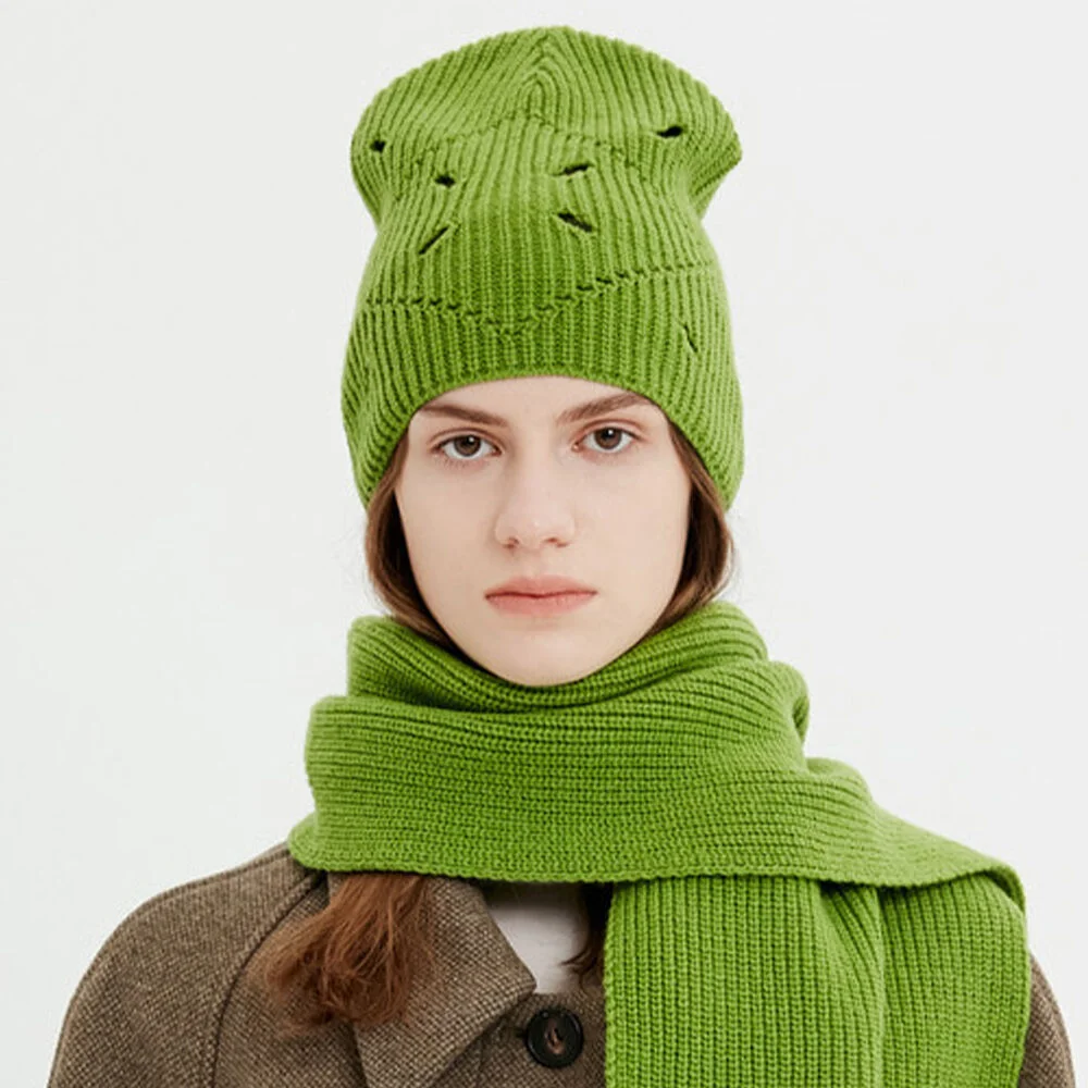 Argyle Hole Knit Beanie / Forest