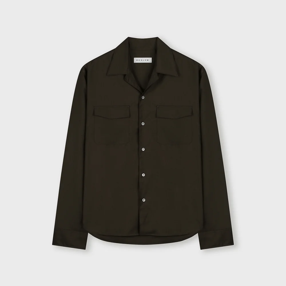 MILITARY CONVERTIBLE COLLAR SHIRT DARK BROWN