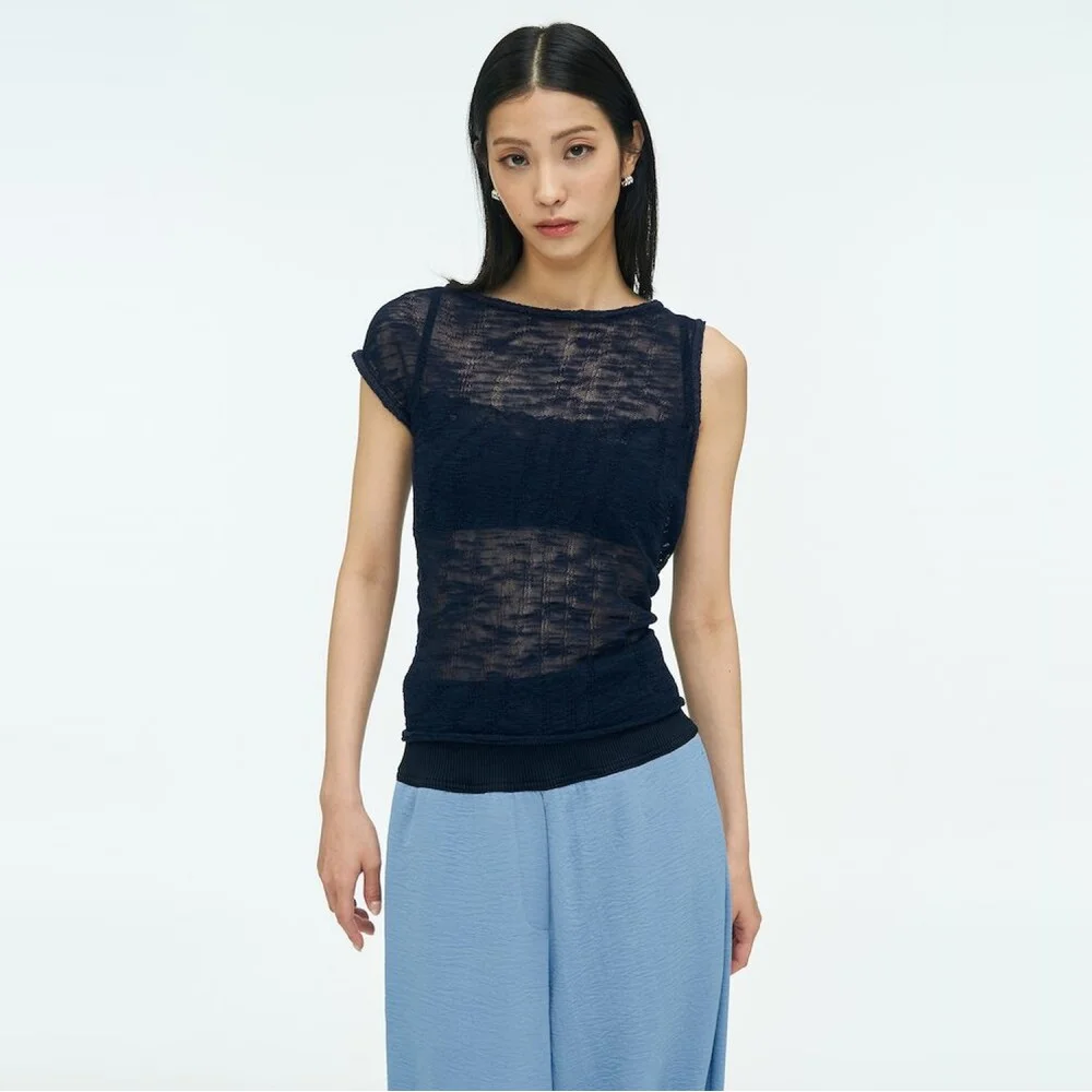 Wave Knit Top Navy (AG6551A01R)