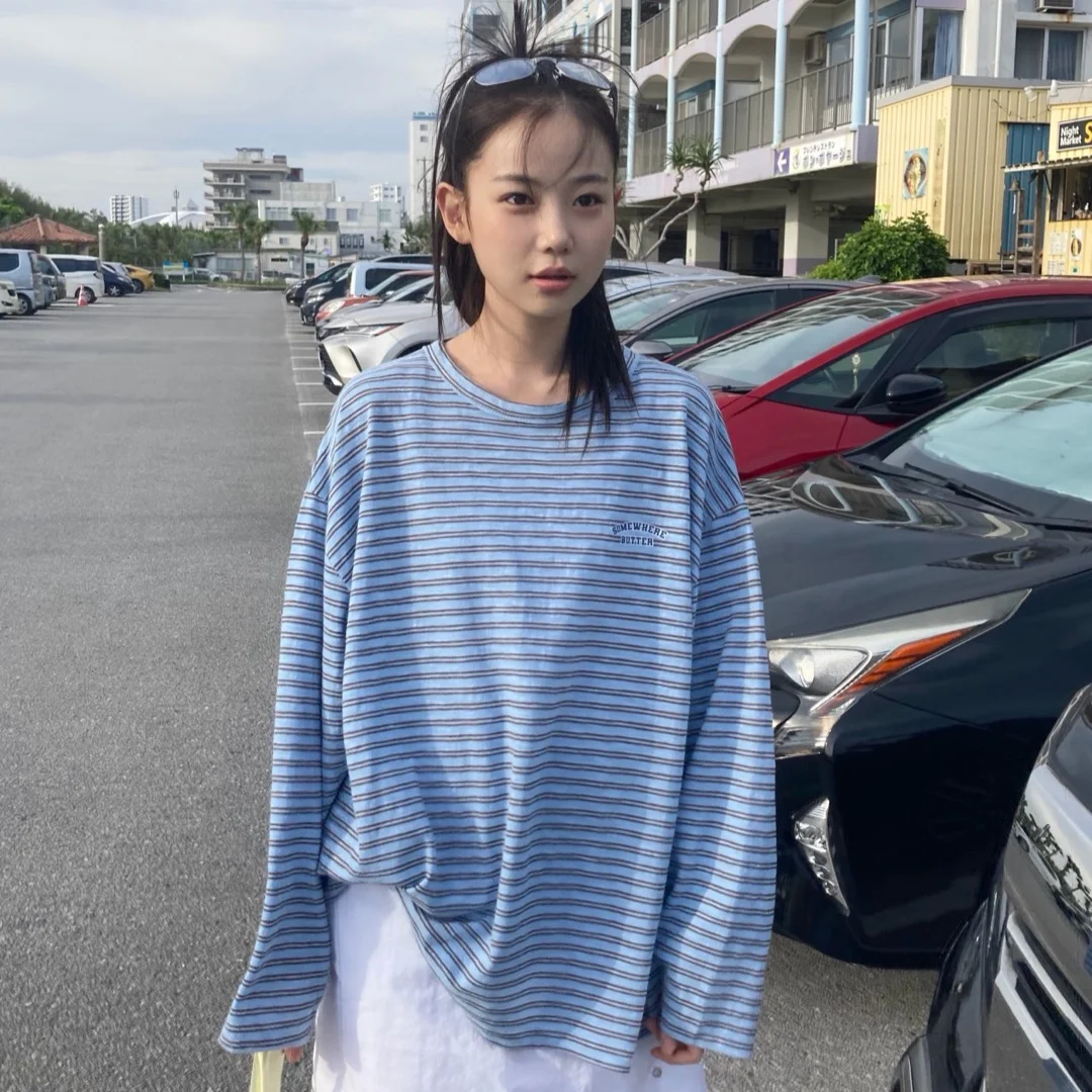 Sunkiss Stripe Long Top - Light Blue