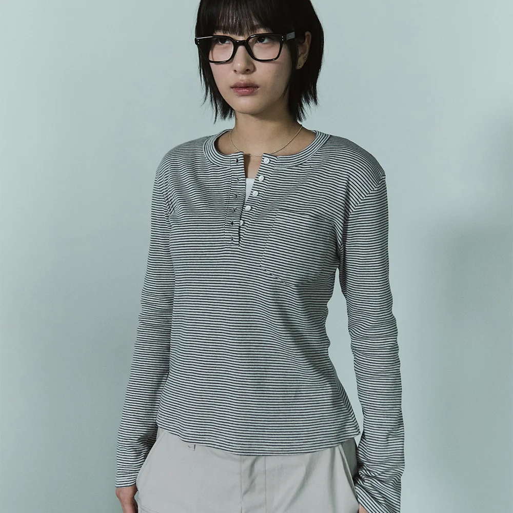 Bluesf bloom stripe henley neck