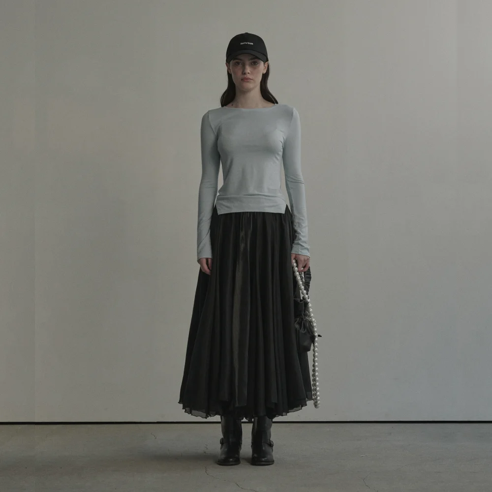 Nerina Sheer Long Flare Skirt - Black