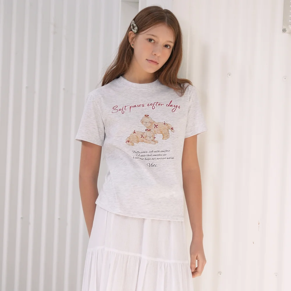 Dog Digital Print Short Sleeve Tee (white melange)