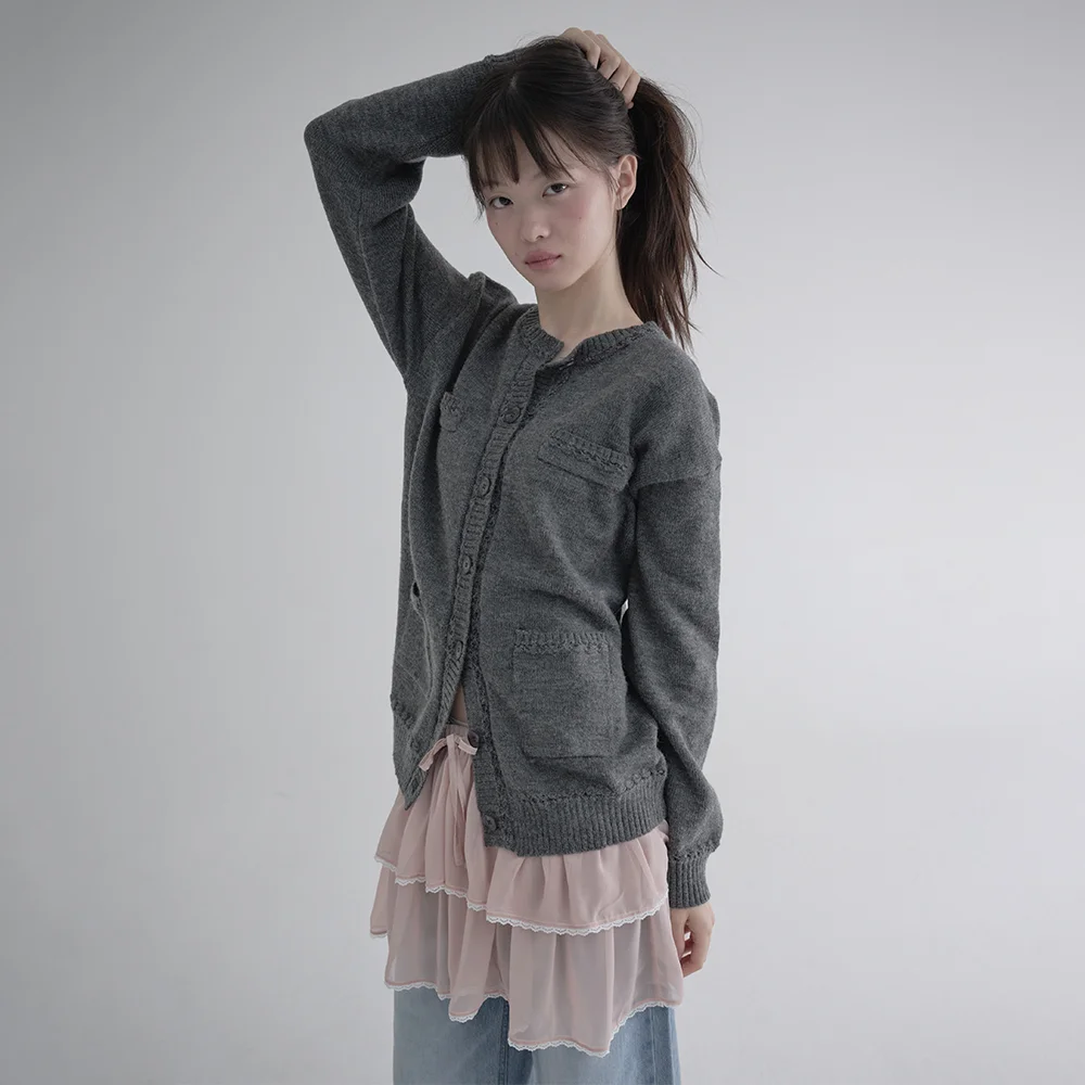 POCKET LOOSE CARDIGAN (CHARCOAL)
