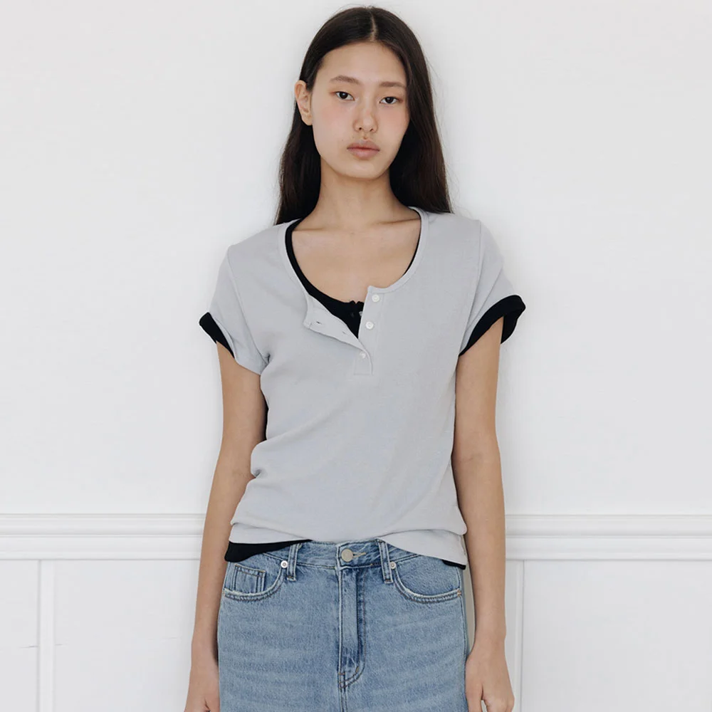 Half Button T-shirt(Grey)