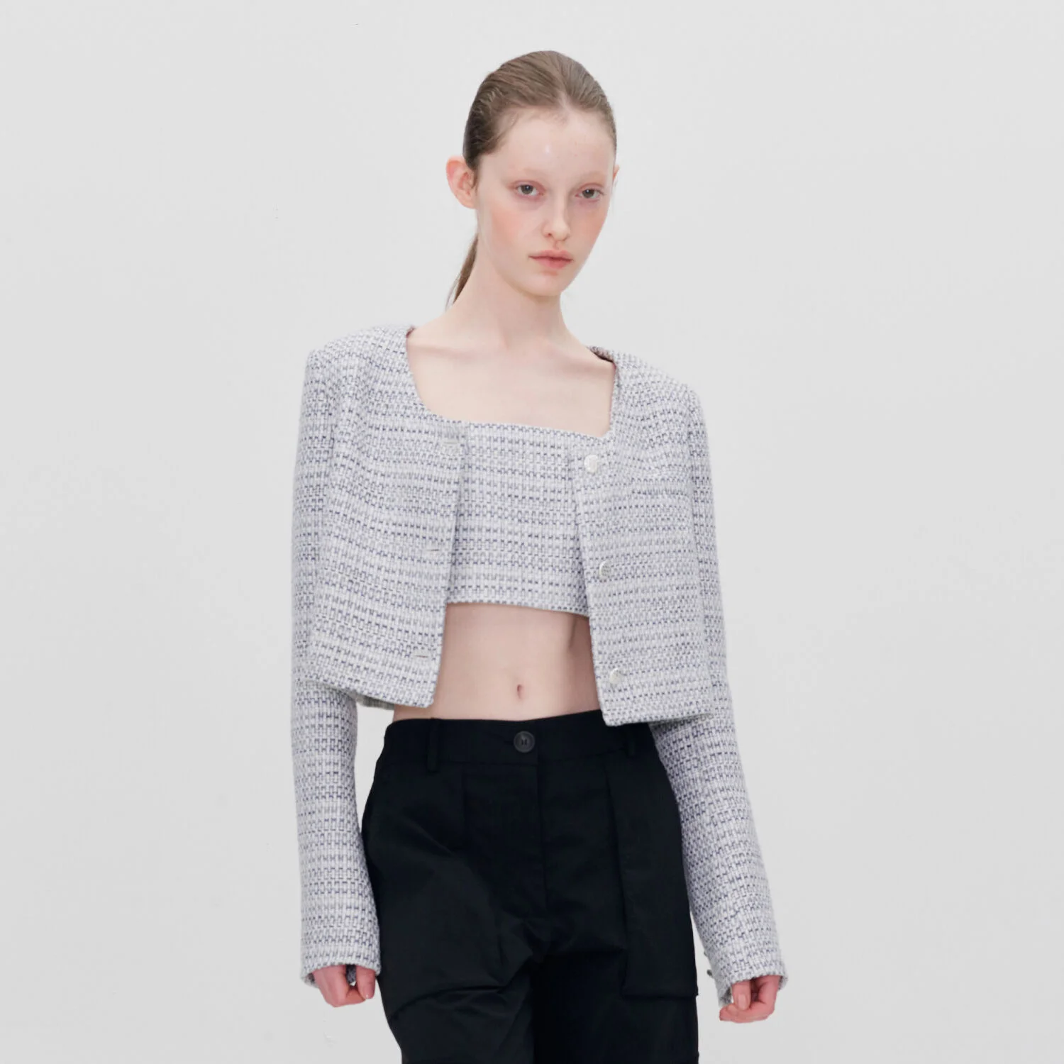 SINGLE BREASTED CROPPED TWEED JACKET