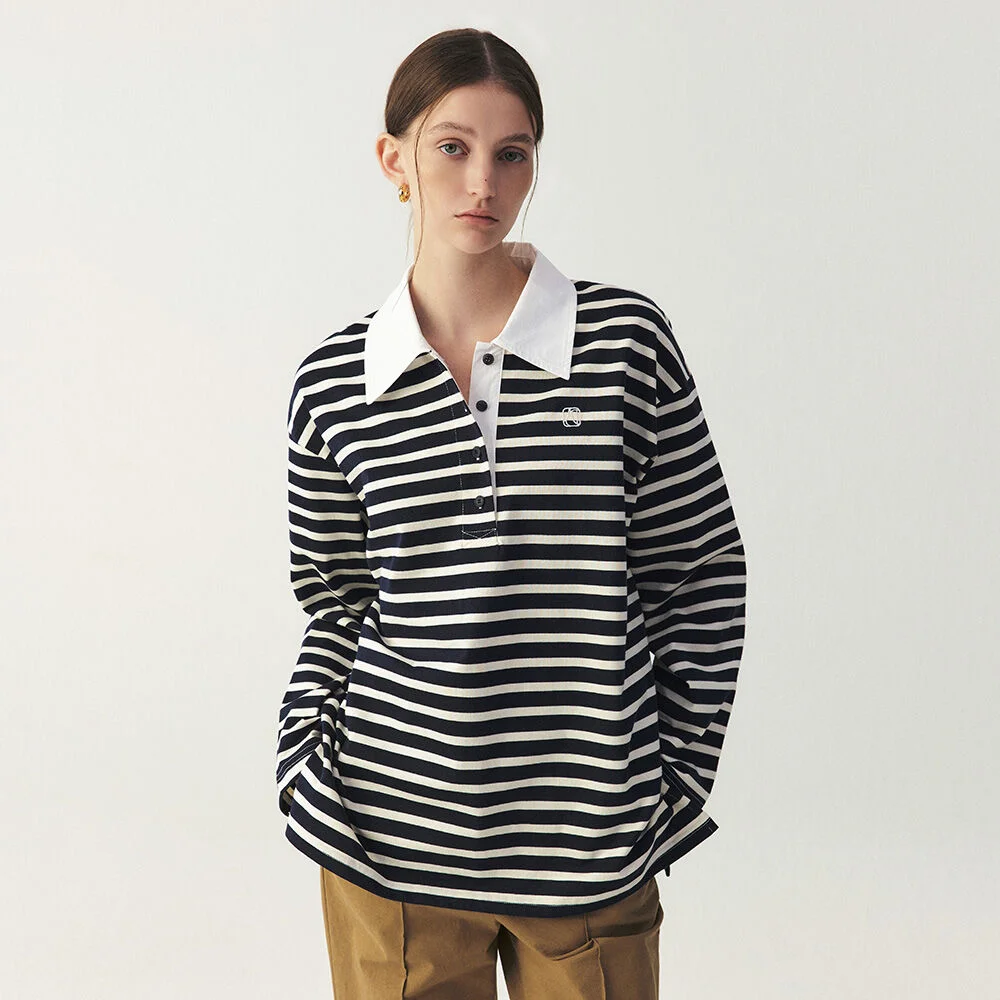 衣領 撞色 Polo T恤_NAVY WHITE