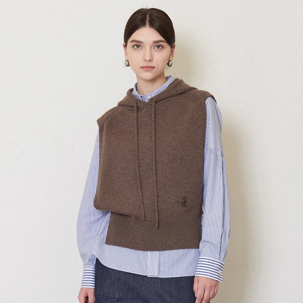 JK hood layered knit_brown