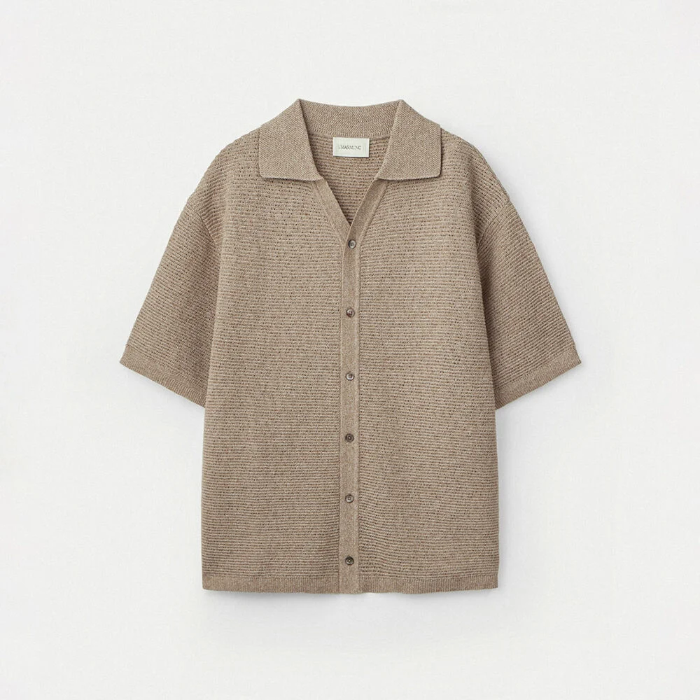 Cotton crochet half sleeve shirts_Oatmeal