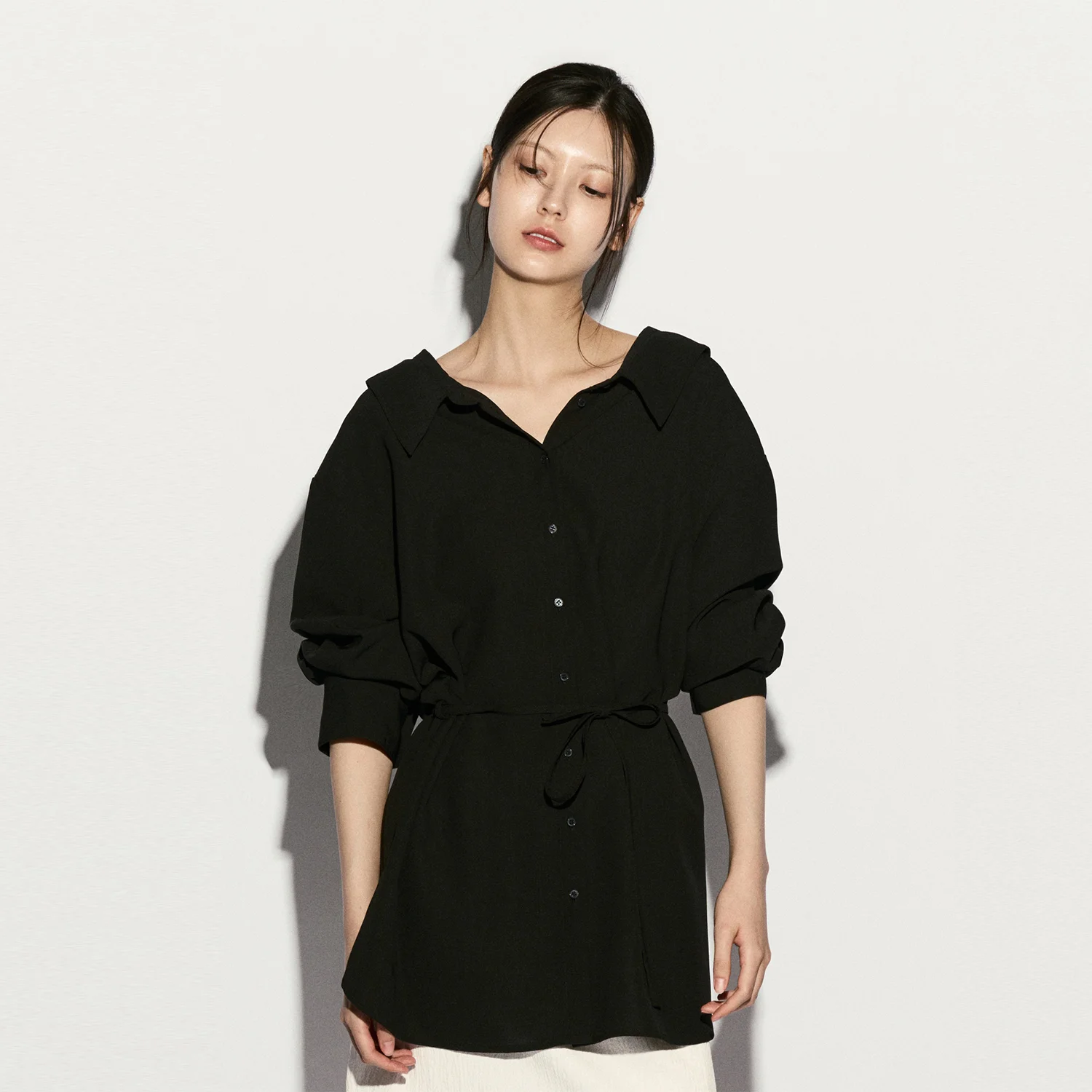 OFF-SHOULDER TIE-WAIST SHIRTS