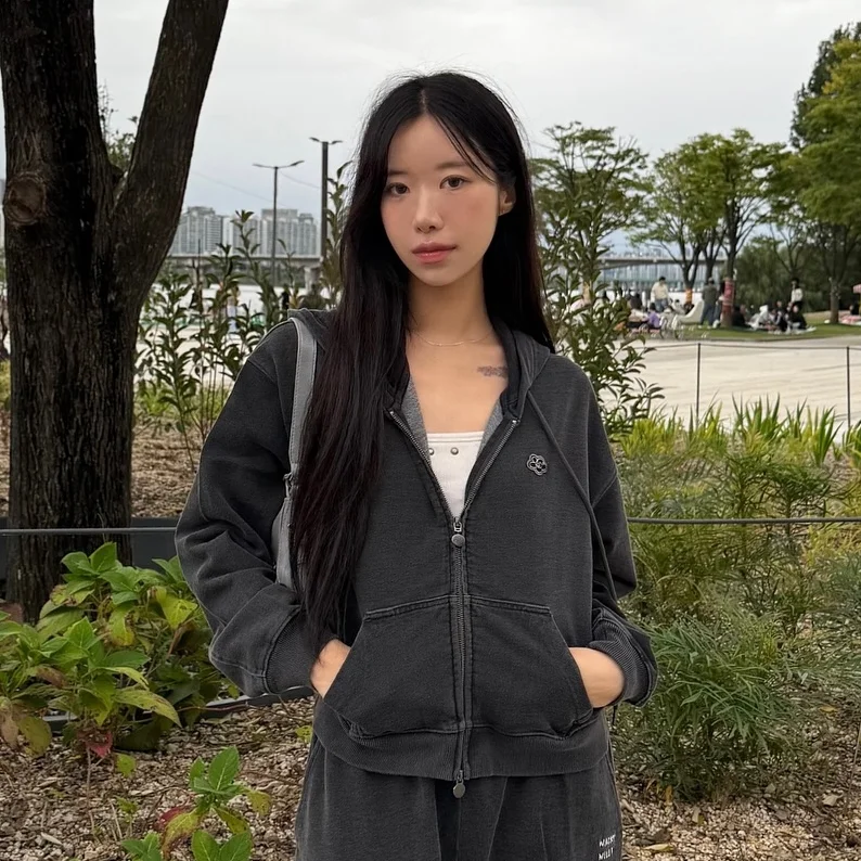 女裝 牛仔水洗 短版 連帽拉鍊外套 灰色