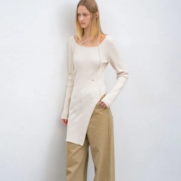 VELVET RIBBED STRAP LONG SLIM KNIT(T-7141)