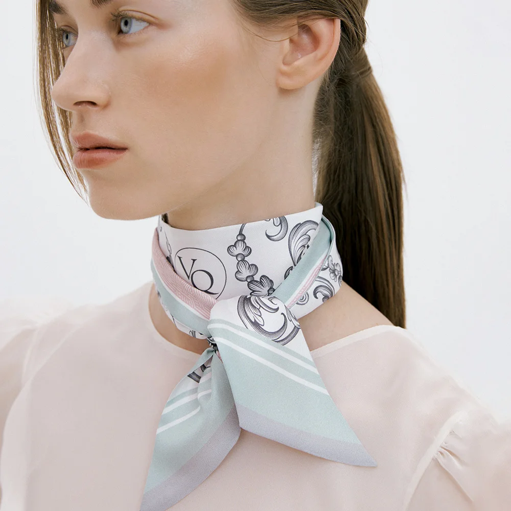 Baroque-Mint Blush Long Twilly Silk Scarf