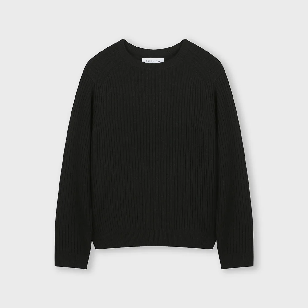 CASHMERE BLENDED SLIM FIT CREW NECK KNIT BLACK