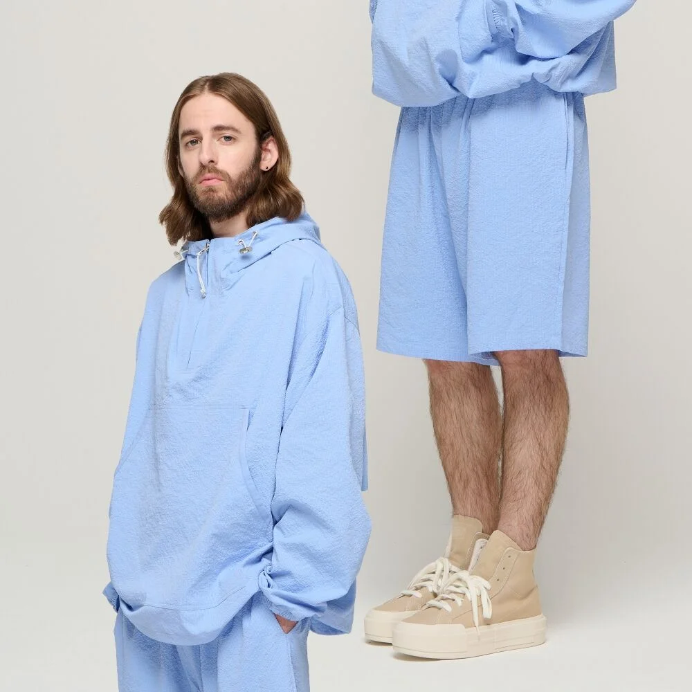 CB SEERSUCKER HALF ANORAK WIND SET-UP (SKYBLUE)
