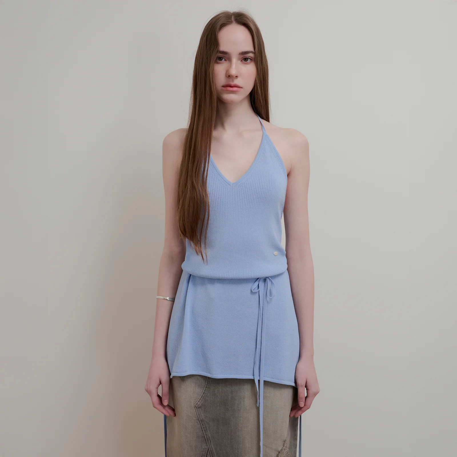 LAYERED HALTER NECK KNIT - SKY