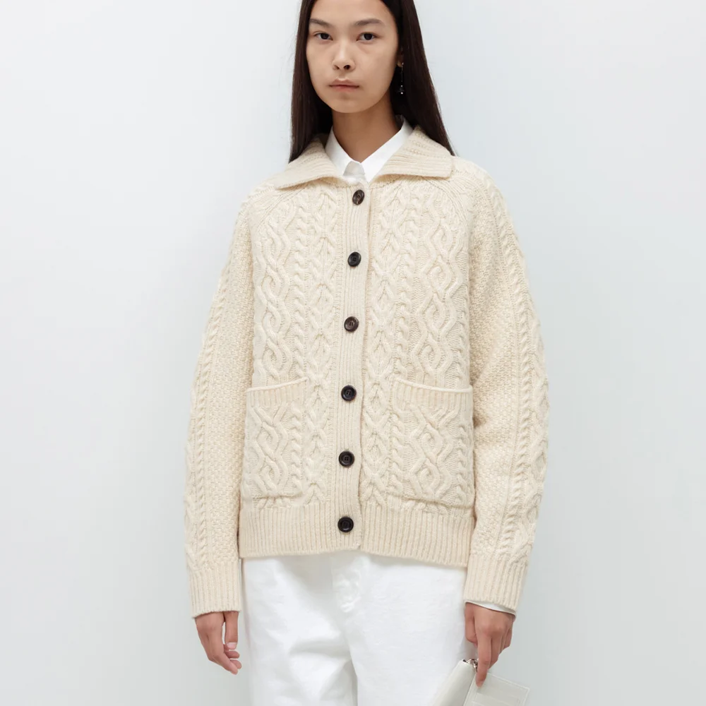Shetland Wool Button Cardigan (Ivory)