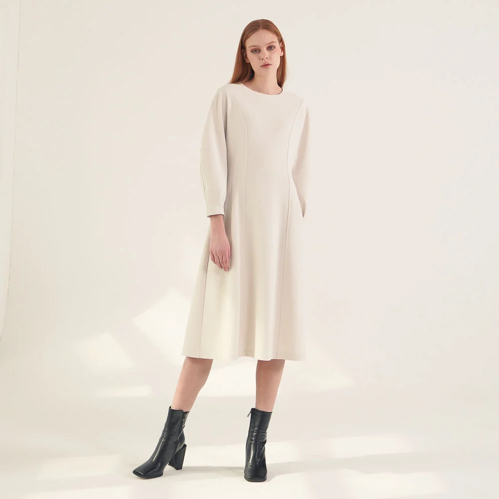 Balloon Sleeve Dress_Ivory