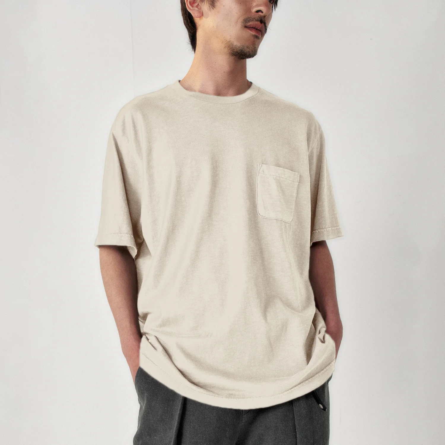 Garment Dyed Slub Pocket T-Shirt_Cream