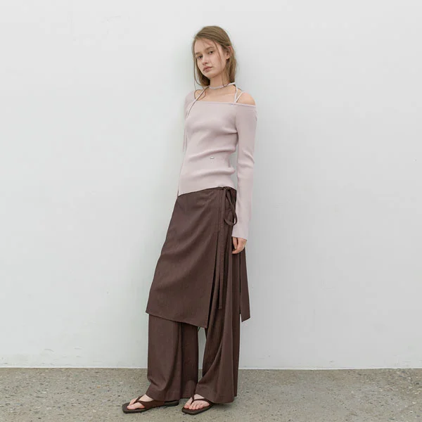 (PT-5828)LAYERED WRAP SKIRT PANTS