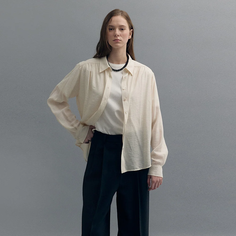 SHIRRING COLLAR BLOUSE (sand ivory)