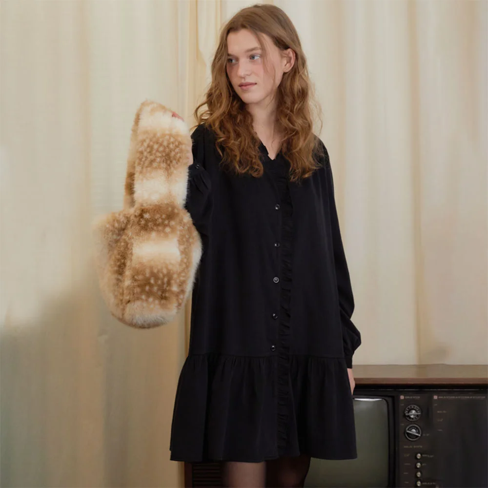 Soft ruffle button dress (Ash gray)