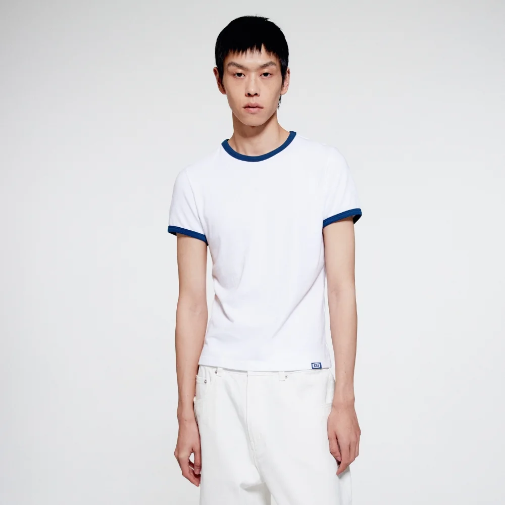 MEN COLOR EDGE SLIM T - WHITE BLUE