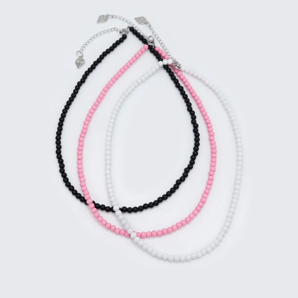 4mm color glassball simple Necklace 黑色 Onyx 色 玻璃 BOL 串珠 頸鏈