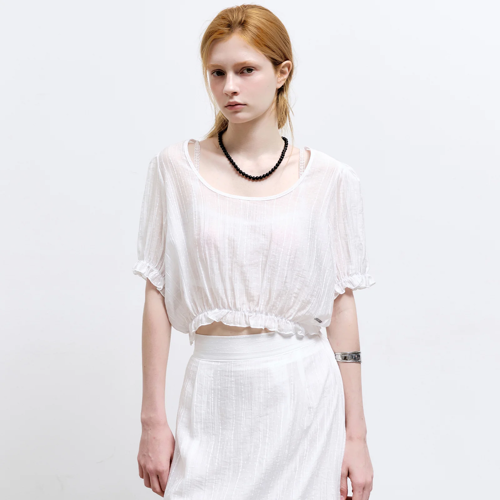 PIN STRIPE PUFF BLOUSE_IVORY