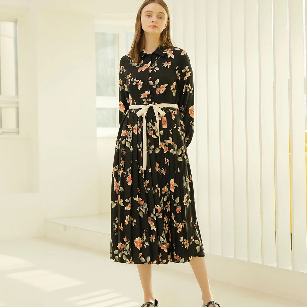 FLORAL PLEATS ONE-PIECE_BLACK