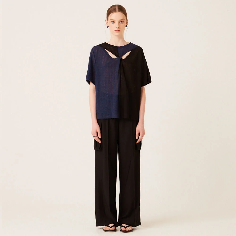 PIN TUCK WIDE CARGO PANTS (BLACK)