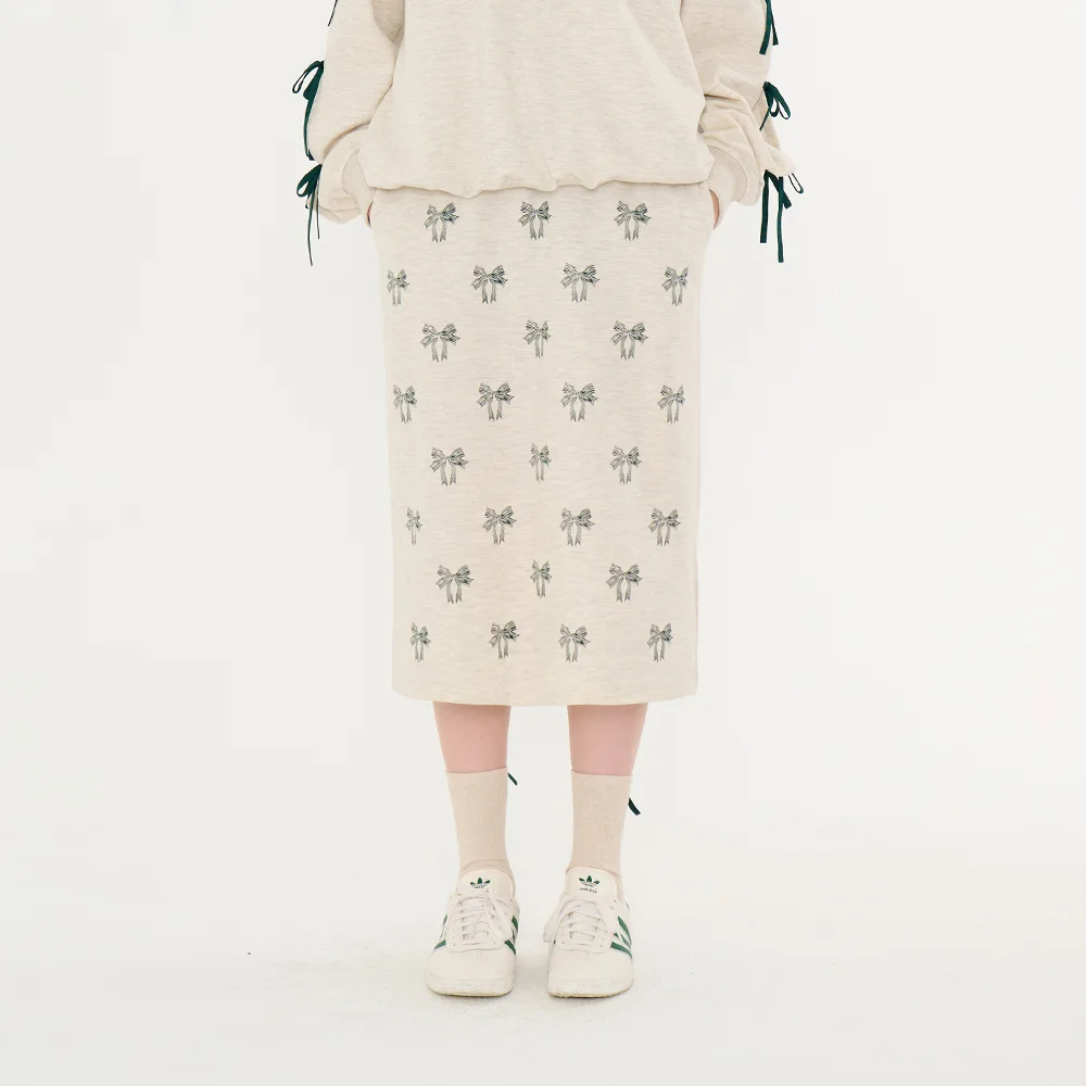 MET Ribbon Printing Skirt oatmeal