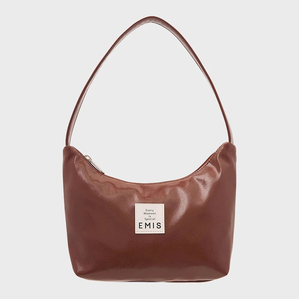 NEW ENAMEL HOBO BAG-BROWN
