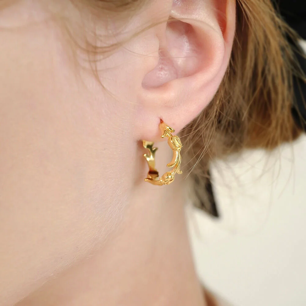 tulip line ring earring