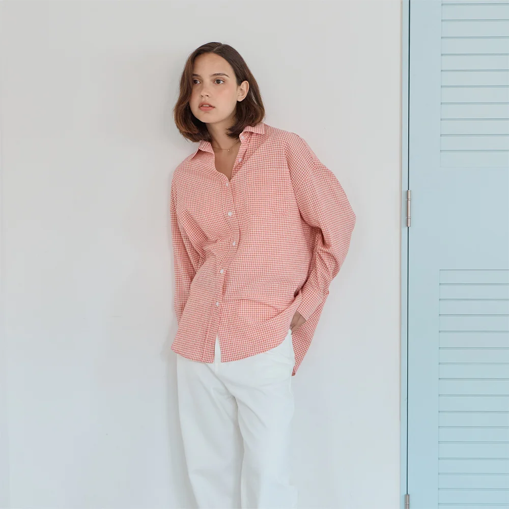Classic Seersucker Check Shirt _Red