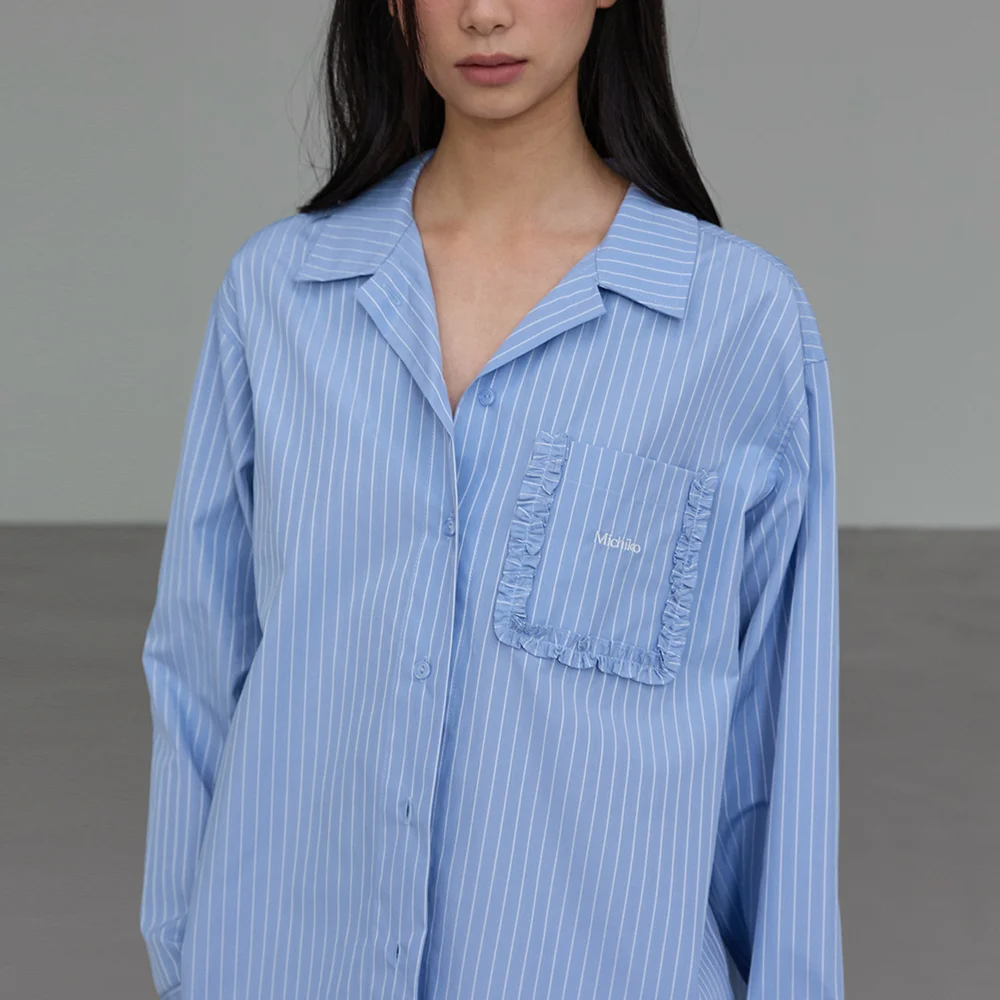 Ruffled Pocket Pajama Set Light blue