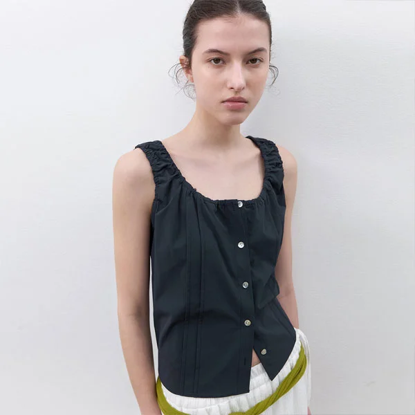 PINTUCK SLEEVELESS SHIRRING BLOUSE (BL-4409)