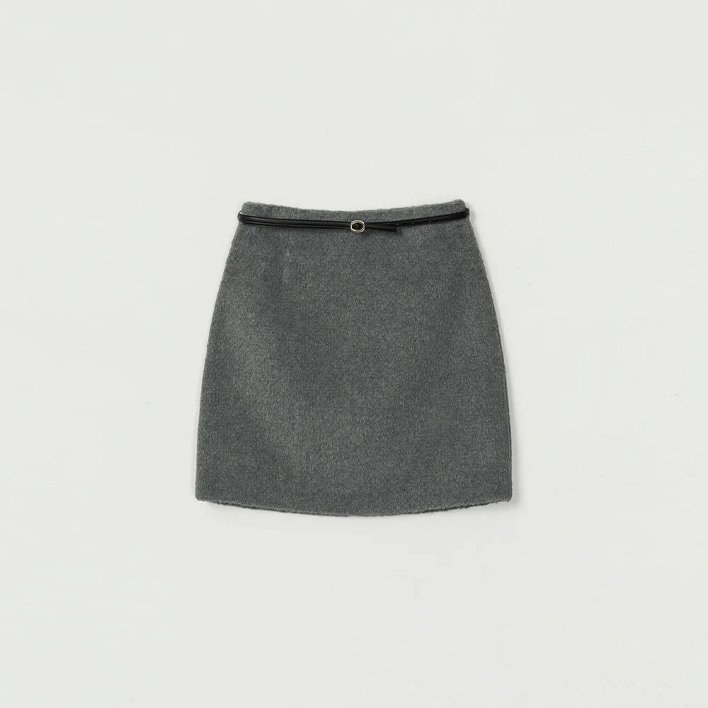 LEIA WOOL MINI SKIRT (BELT SET)_GRAY