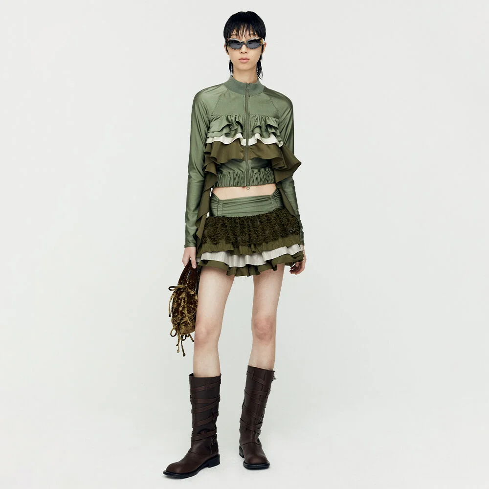 RILEY RUFFLE TIGHT ZIP UP atb1203w(KHAKI)