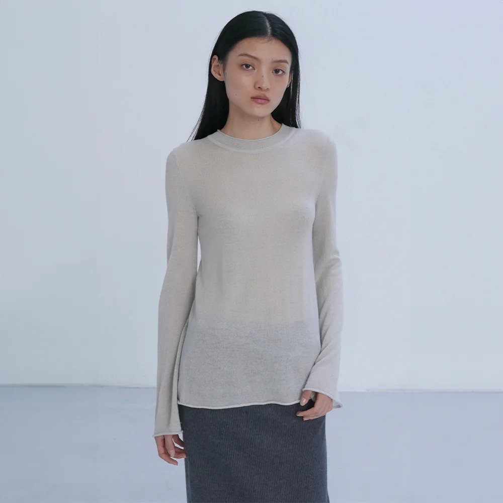 OPEN BACK BELL SLEEVE KNIT - LIGHT GREY