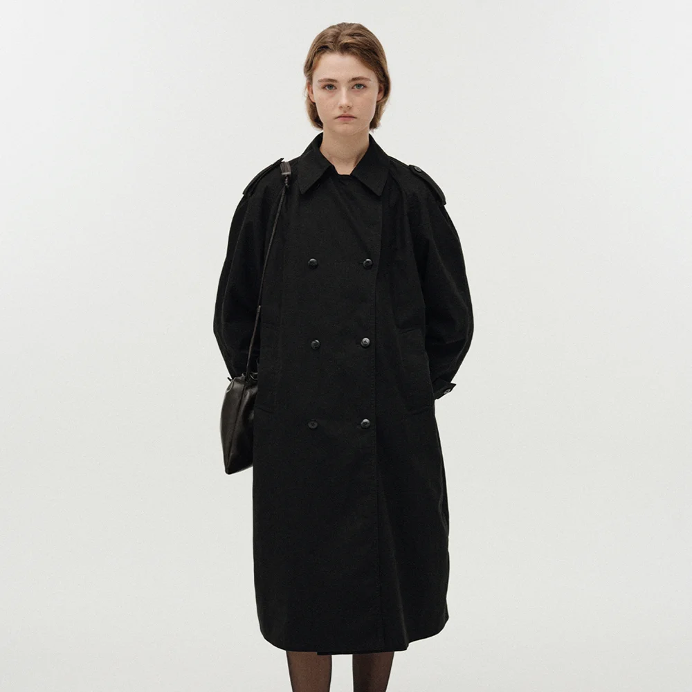 Oversized double-breasted trench (Black)