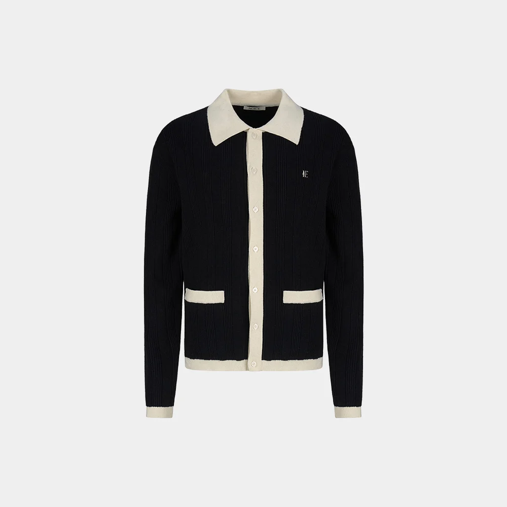 BLOCK MERINO-BLEND KNIT CARDIGAN - BLACK