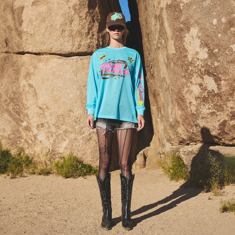 GURLS GRAPHIC MESH T-SHIRTS BLUE