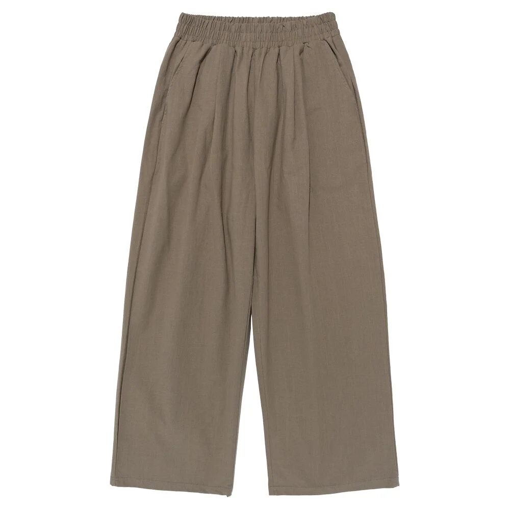 LINEN LIKE PINTUCK WIDE PANTS (KHAKI)