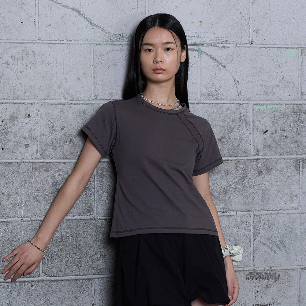 Unbalance Incision Short Sleeve_Chacoal