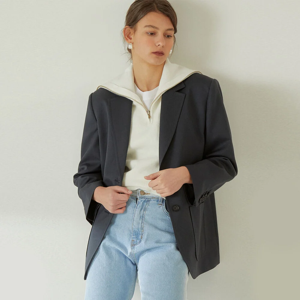 TWO BUTTON WOOL SINGLE JACKET NAVY