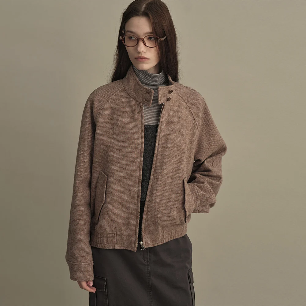 HIGH NECK WOOL BOMBER JACKET (vintage pink)