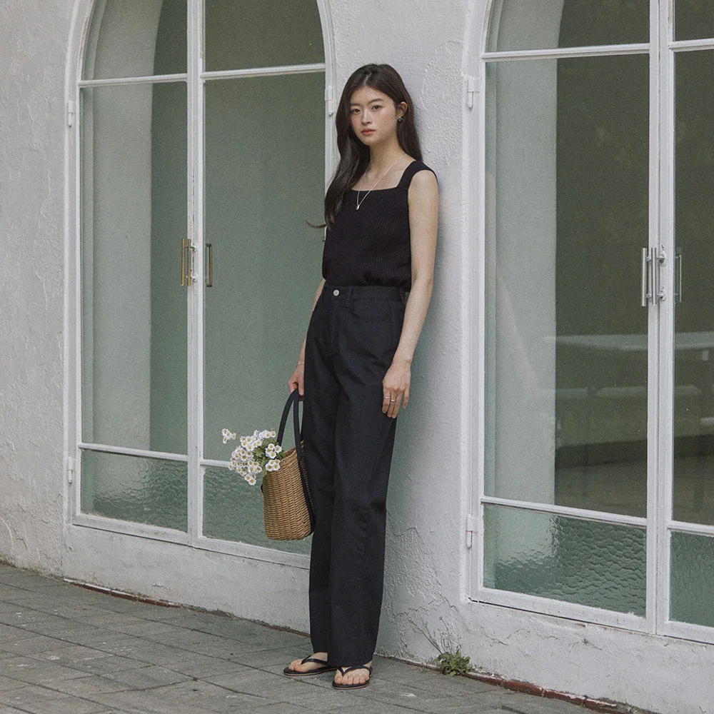Force straight summer denim pants - black