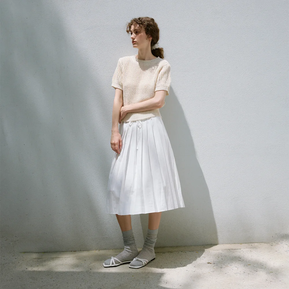 String pleats skirt (Ivory)