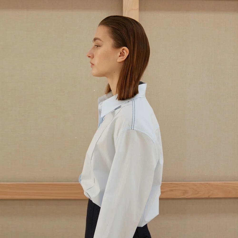 Shirts Stitch Fold Sleeve Sky Blue